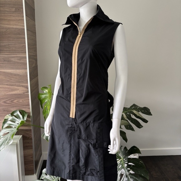 Marie Saint Pierre Dress Black Belted Sleeveless Pocket Black Zip Sz 2- Medium - Picture 2 of 9